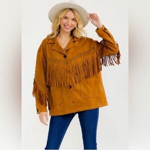 Fringe Stud Jacket - Brown